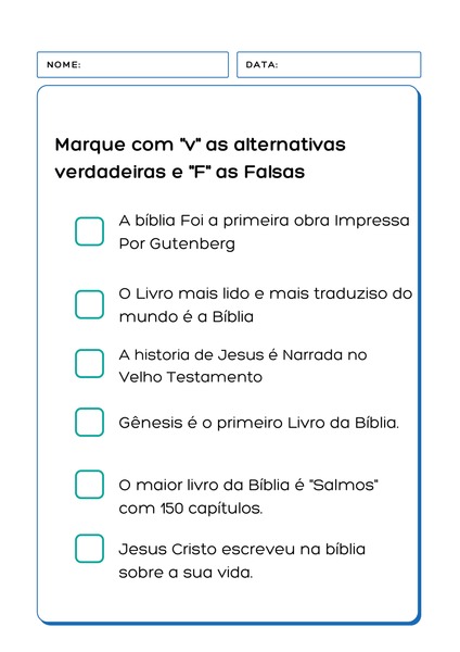 Alternativas Verdadeiras ou Falsas