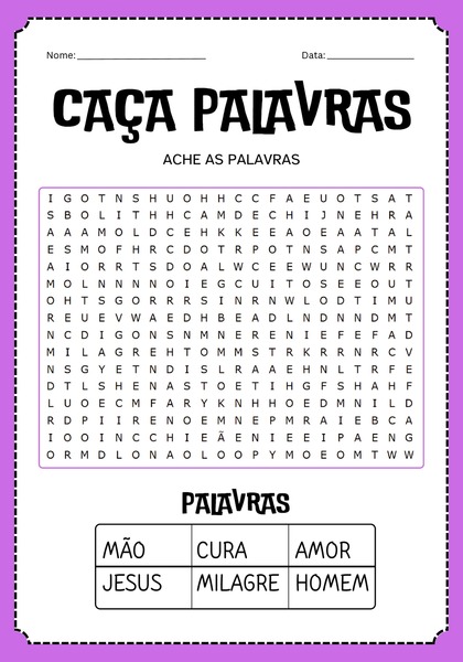 Caça-palavras - A Cura do Homem com a Mão Ressequida