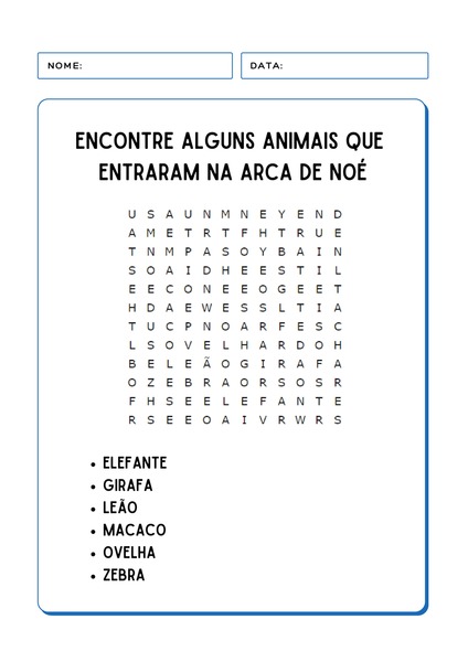 Caça-palavras - Animais da Arca de Noé v.2