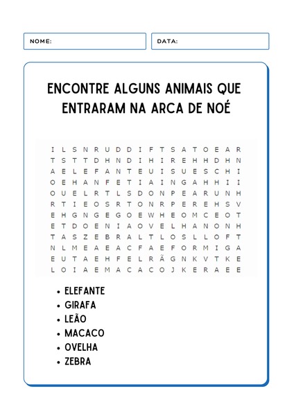 Caça-palavras - Animais da Arca de Noé