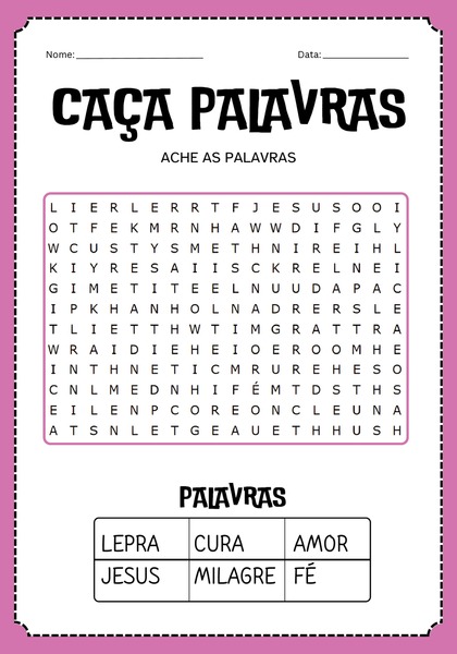 Caça-palavras - Curando os Dez Leprosos