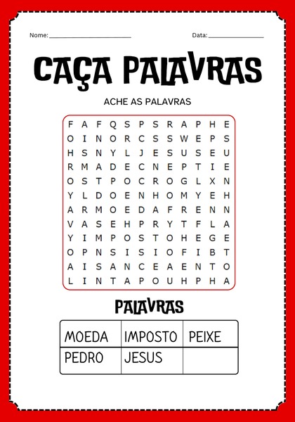 Caça-palavras - Milagre da Moeda na Boca do Peixe