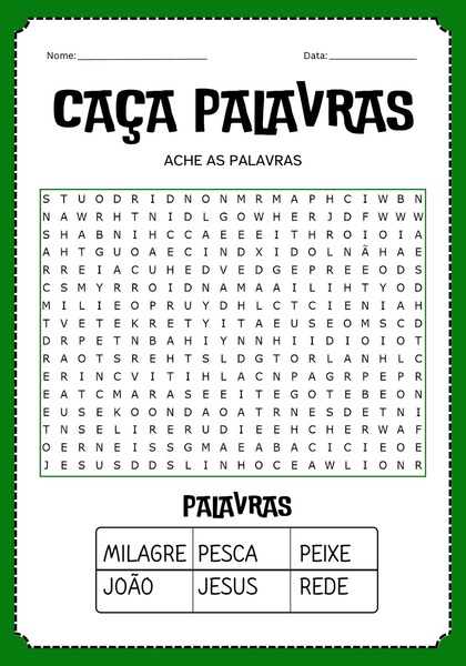 Caça-palavras - Milagre da Segunda Pesca Maravilhosa
