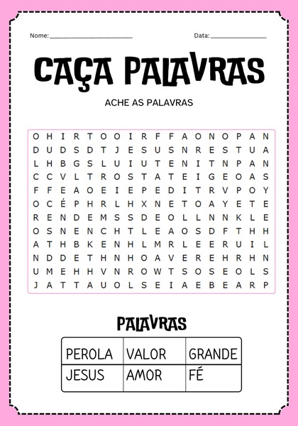 Caça-palavras - Parábola da Pérola de Grande Valor