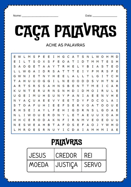 Caça-palavras - Parábola do Credor Incompassivo
