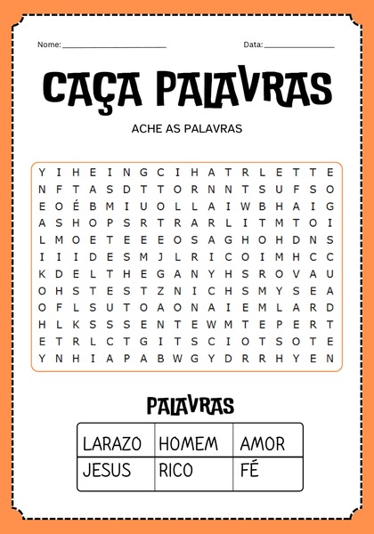 Caça-palavras - Parábola do Rico e Lázaro