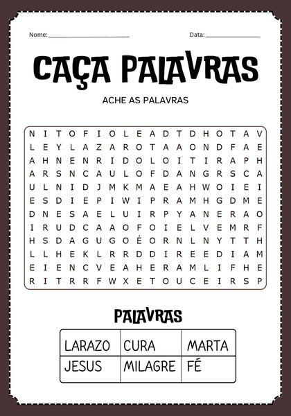 Caça-palavras - Ressuscitando Lázaro
