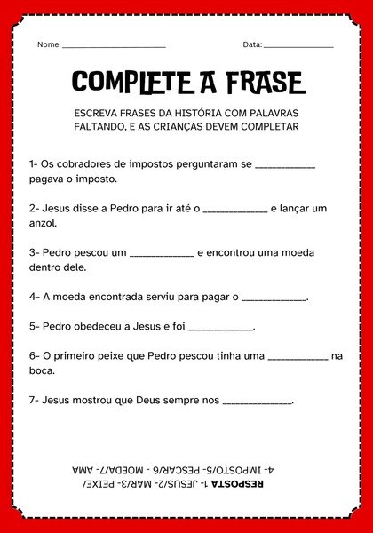 Complete a Frase - Milagre da Moeda na Boca do Peixe