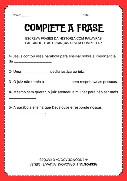 Complete a Frase - Parábola do Juiz Iníquo