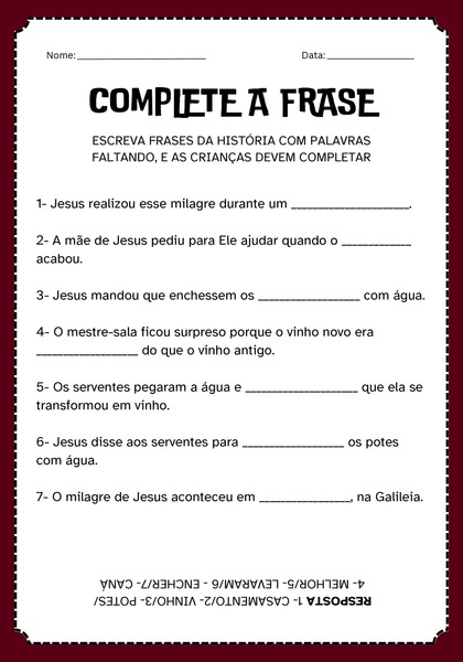 Complete a Frase - Transformando Água em Vinho