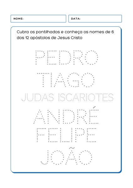 Cubra os Pontilhados dos Nomes dos Apóstolos