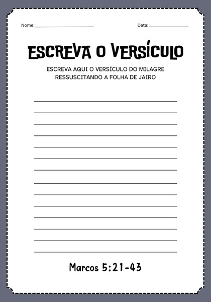 Escreva o Versículo - Ressuscitando a Filha de Jairo