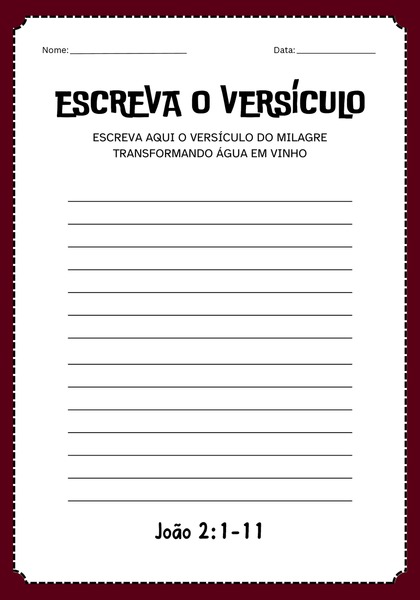 Escreva o Versículo - Transformando Água em Vinho