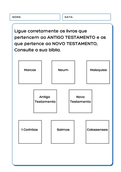 Ligue os Livros ao Antigo ou Novo Testamento