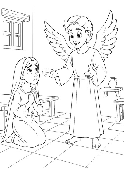 Para Colorir - Anjo e Maria v.2
