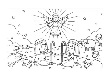Para Colorir - Anjo e Pastores