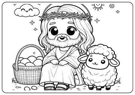 Para Colorir - Jesus e a Ovelha