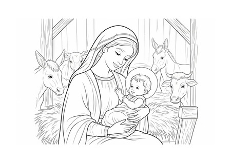 Para Colorir - Maria com Jesus