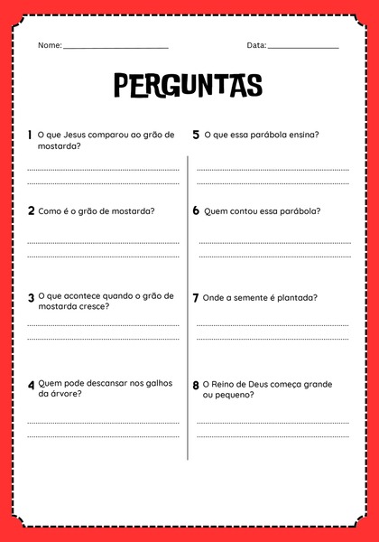 Perguntas - Parábola do Grão de Mostarda