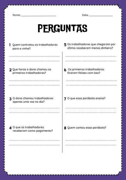 Perguntas - Parábola dos Trabalhadores na Vinha