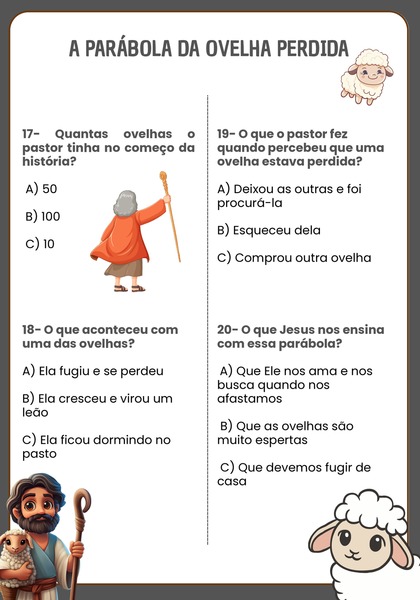 Quiz Bíblico - Parábola da Ovelha Perdida