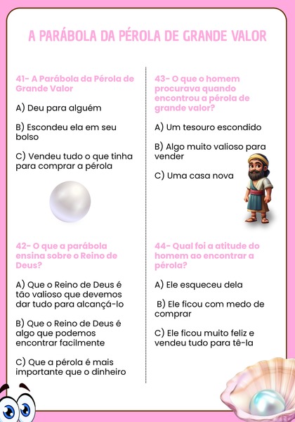 Quiz Bíblico - Parábola da Pérola de Grande Valor