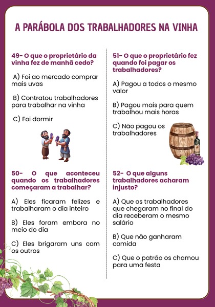 Quiz Bíblico - Parábola dos Trabalhadores na Vinha