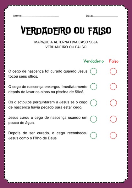 Verdadeiro ou Falso - A Cura do Cego de Nascença