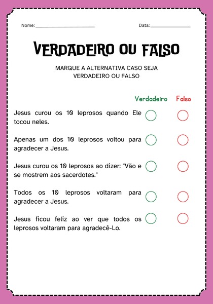 Verdadeiro ou Falso - Curando os Dez Leprosos