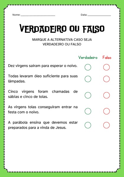 Verdadeiro ou Falso - Parábola das Dez Virgens