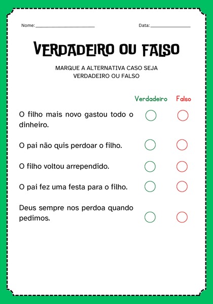 Verdadeiro ou Falso - Parábola do Filho Pródigo