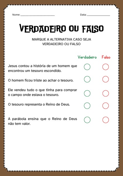 Verdadeiro ou Falso - Parábola do Tesouro Escondido