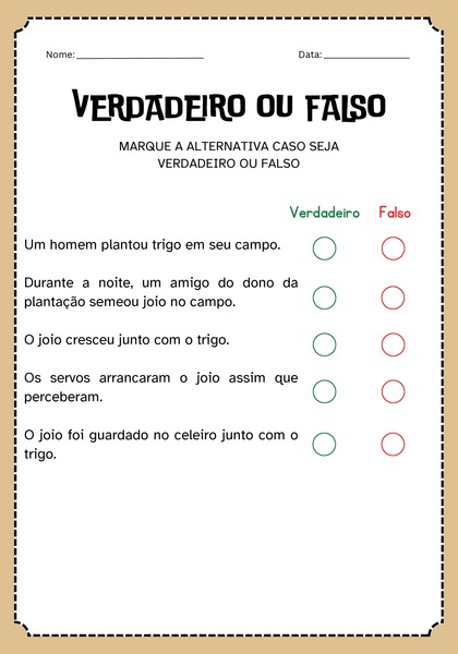 Verdadeiro ou Falso - Parábola do Trigo e Joio