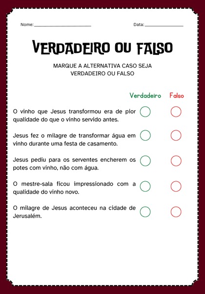 Verdadeiro ou Falso - Transformando Água em Vinho